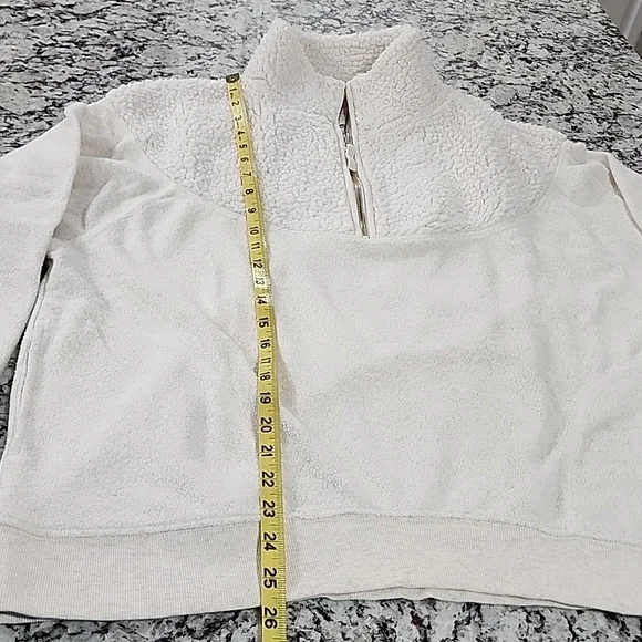 Aerie Cozy Hometown Holiday Sherpa 1/4 Zip Pullover Sweatshirt. Cream. Small. - Picture 7 of 12